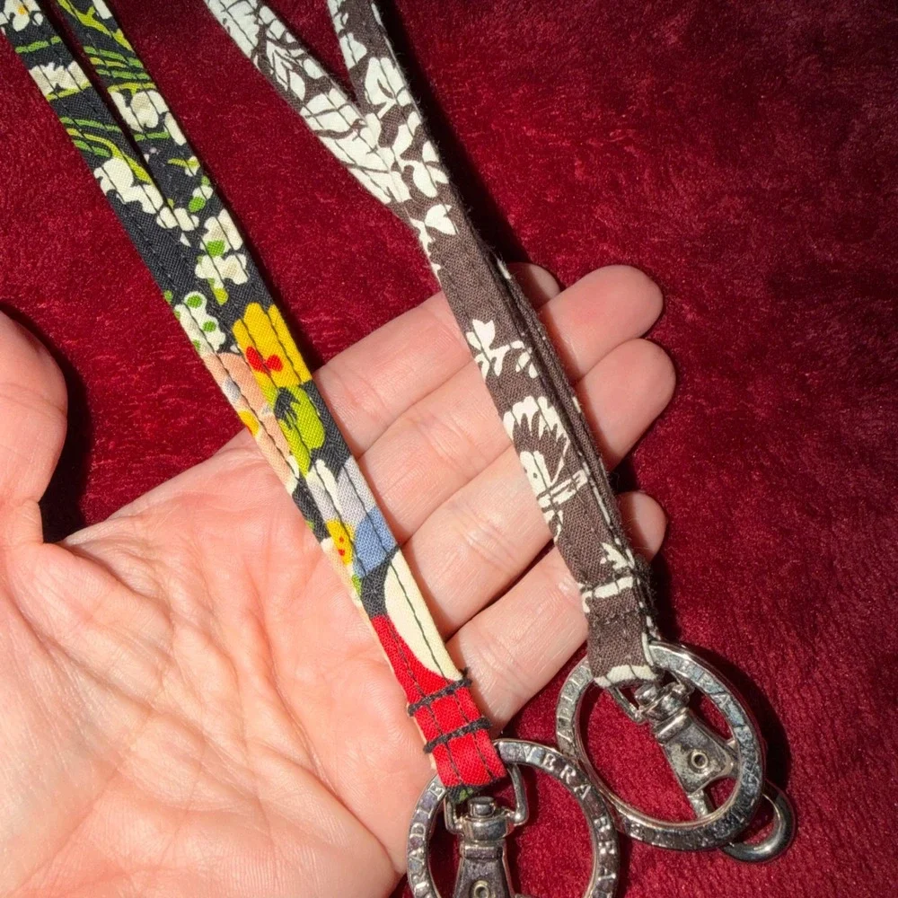 Vera Bradley Lanyard Set 2 Pack Floral‎ Quilted Fabric Key ID Holder Multi Brown